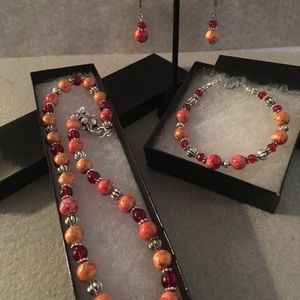 Red and Orange 3 piece Jewelry Set